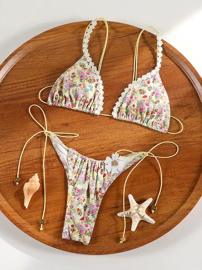 ZRTAK Triangle Bikini ensemble Sexy maillots de bain femmes 2026 Bikinis imprimé fleuri maillot de bain Micro string pansement maillots de bain