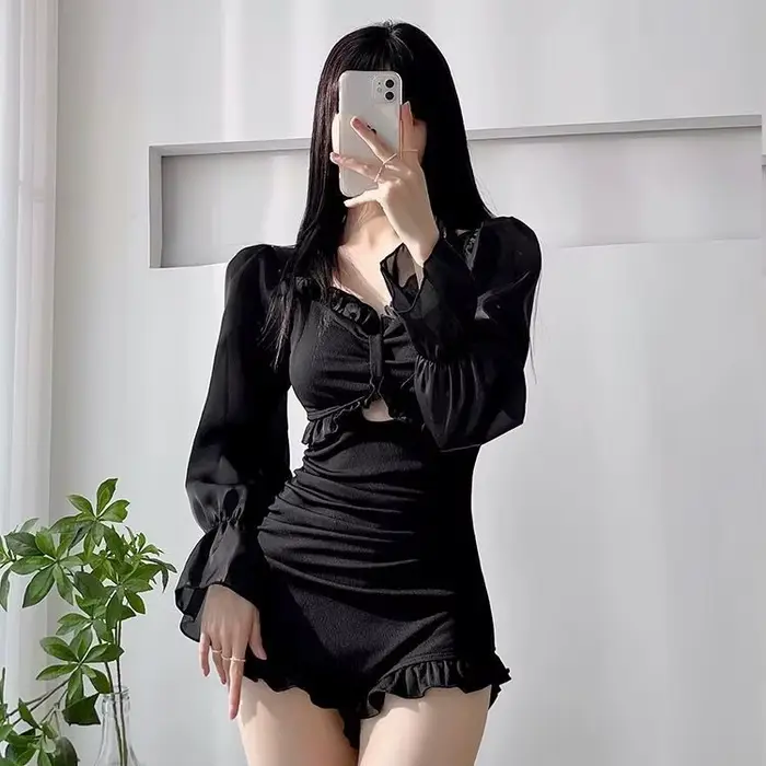 Nouveau maillot de bain à manches longues pour femmes minceur et trempage conservateur dans les sources chaudes une