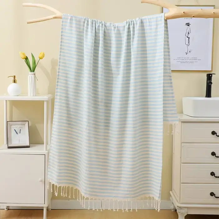 Serviette de plage turque rayée absorbante en polyester-coton, douce pour la peau, serviette de bain