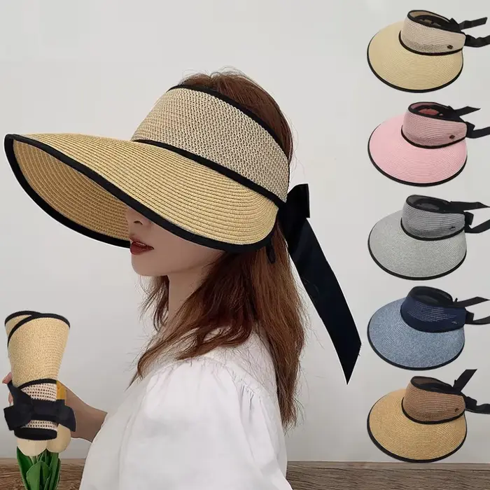 Chapeaux de paille pour femmes, chapeau de plage, protection solaire contre les UV, casquette à gros