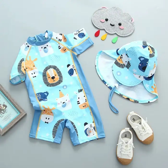 Maillot de bain une pièce pour bébé garçon et fille, avec chapeau, protection UV UPF50, vêtements de