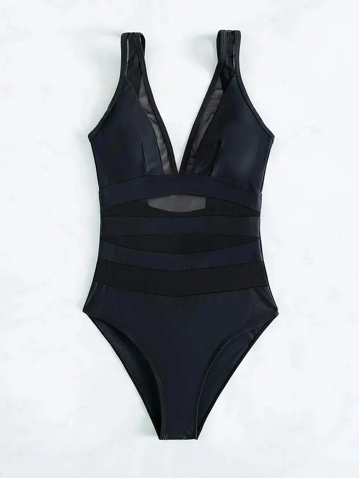 Maillot de bain une pièce en maille contrastée