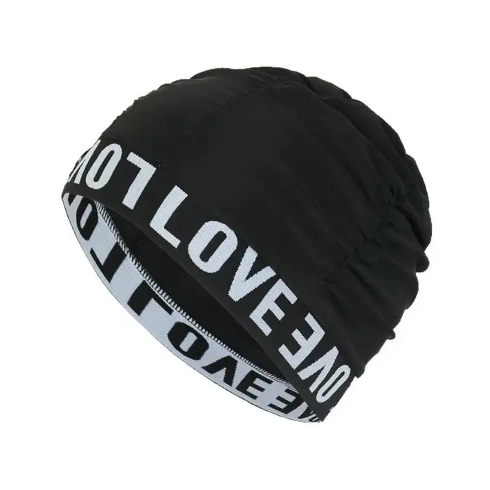 Bonnet de bain pour femme Love Print, design plissé doux, idéal pour des séances de natation confort