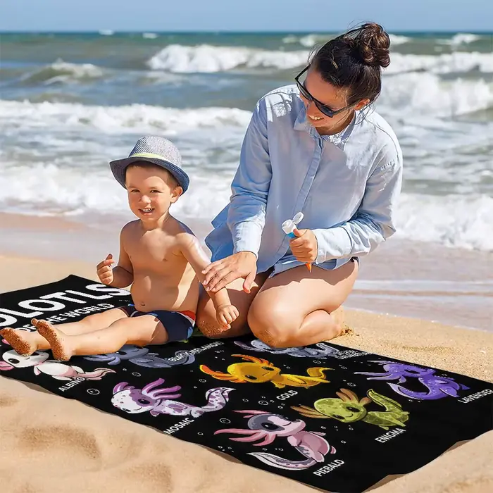 Serviette de plage en microfibre avec imprimé Axolotl of The World, serviette de bain en microfibre 