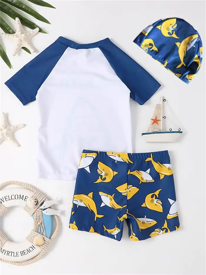 Maillot de bain enfant garçon 2026 Nouveau motif requin Manches courtes