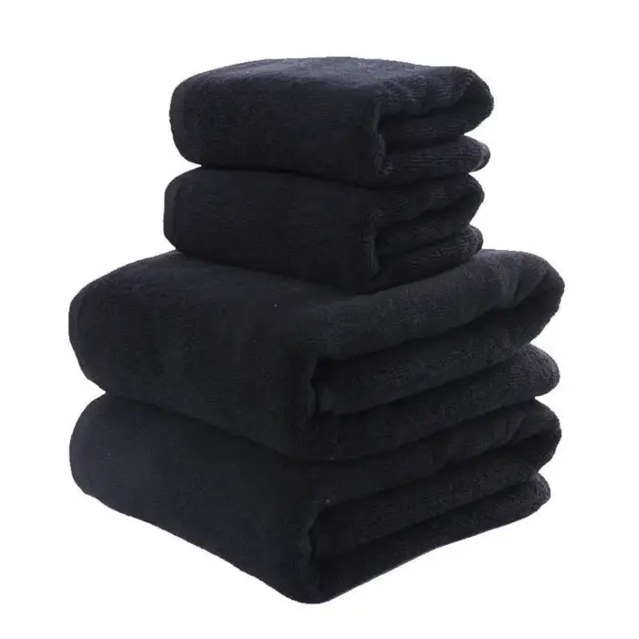 Grande serviette de bain noire, serviette absorbante solide, en coton doux, pour le visage, salle de