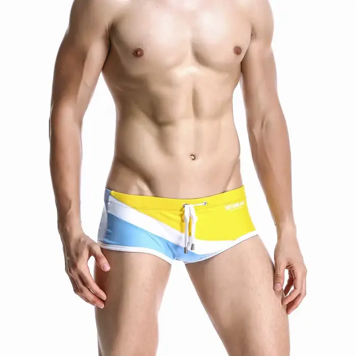 Maillots de bain pour hommes, maillot de bain triangle à angle plat, court, ajusté, color block, tai
