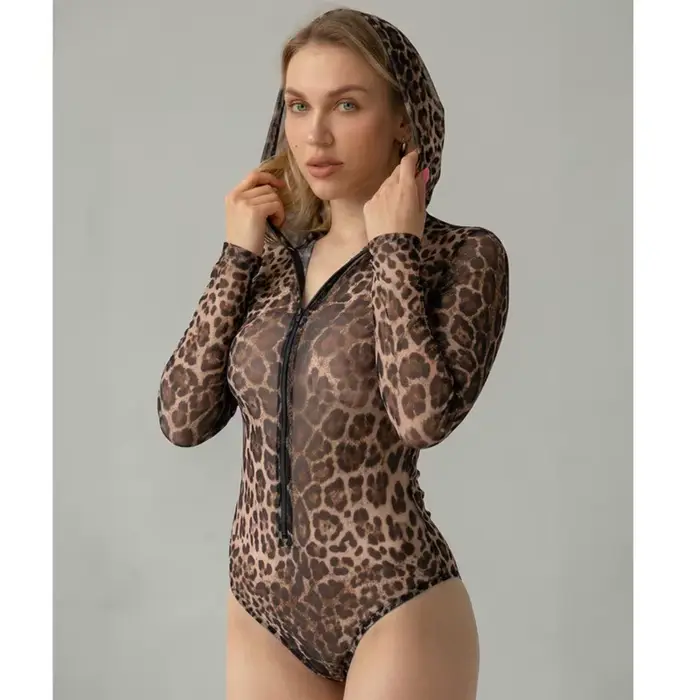 Ensemble bikini en maille avec fermeture éclair, maillot de bain sexy à capuche pour femme, maillot 
