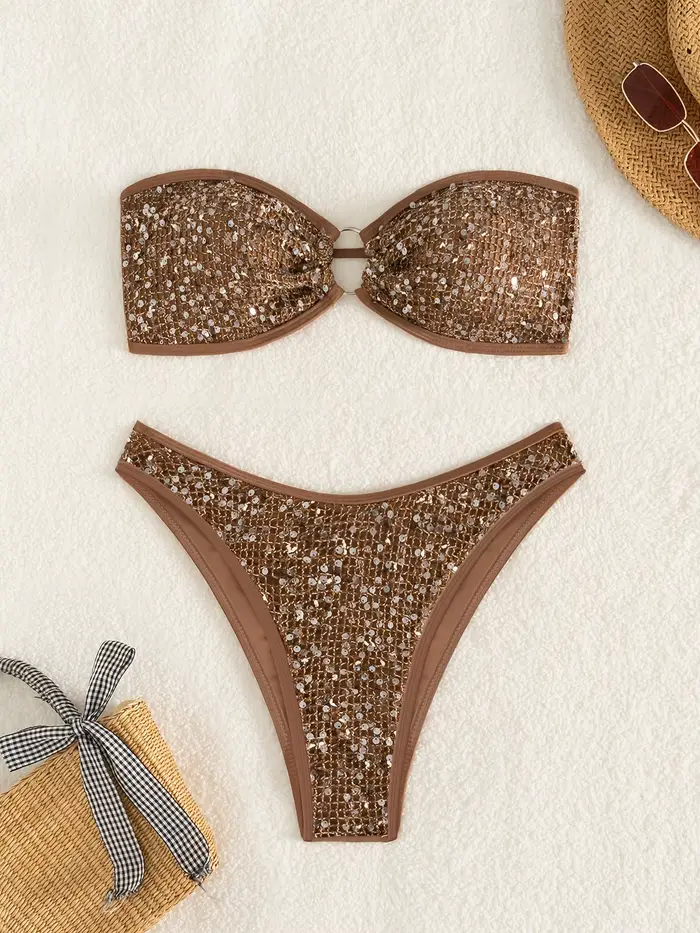 Bikinis bandeau sexy à paillettes pour femmes