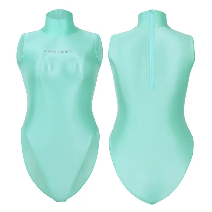 AMORESY Maillot de bain une pièce sexy ultra-fin transparent brillant pour femme, coupe haute, sans 