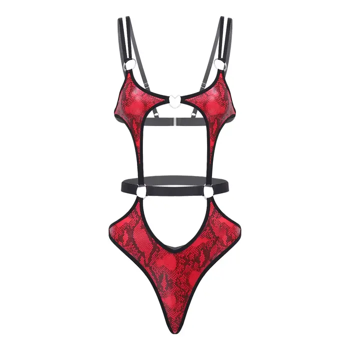 Maillot de bain une pièce pour femme, motif serpent, découpé, coupe haute, style body, monokini, str