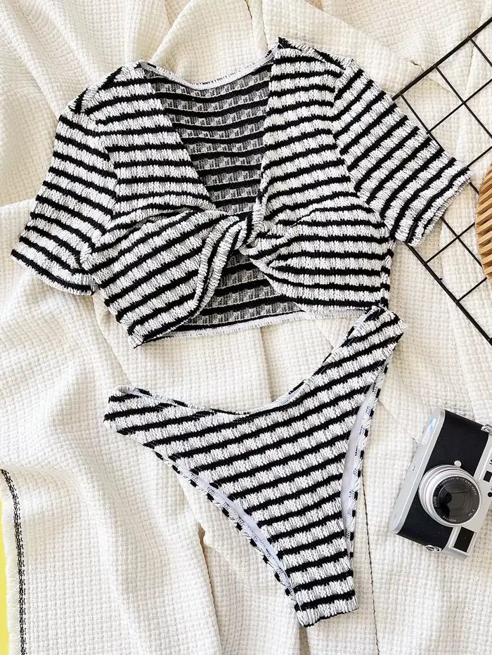 Femmes maillot de bain Sexy Bikini à manches courtes maillots de bain noir blanc maillots de bain ét