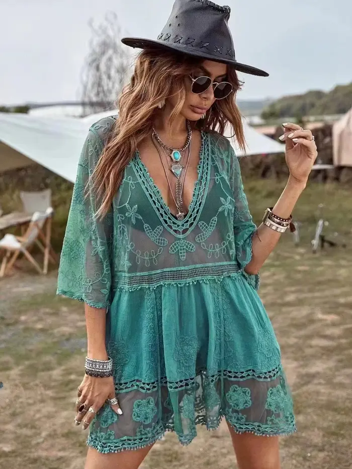 2025 dentelle plage paréo porter maillot de bain couvrir Playa tuniques pour tunique maillots de bai