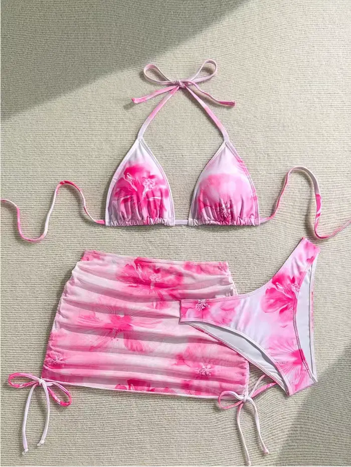 Ensemble bikini sexy 3 pièces pour femme, maillot de bain imprimé avec bretelles et jupe de plage, m