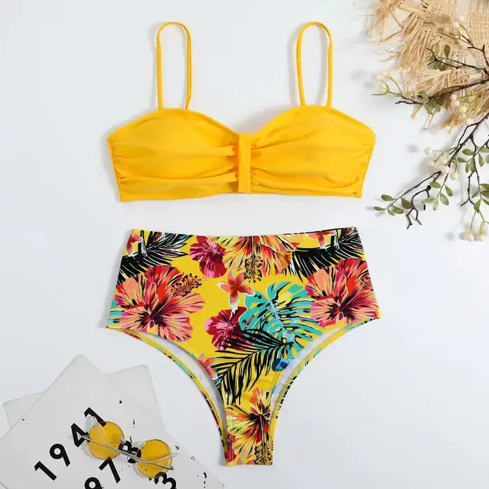 Sexy Bandeau Bikini femmes maillot de bain impression florale taille haute Bikinis ensemble femme ét