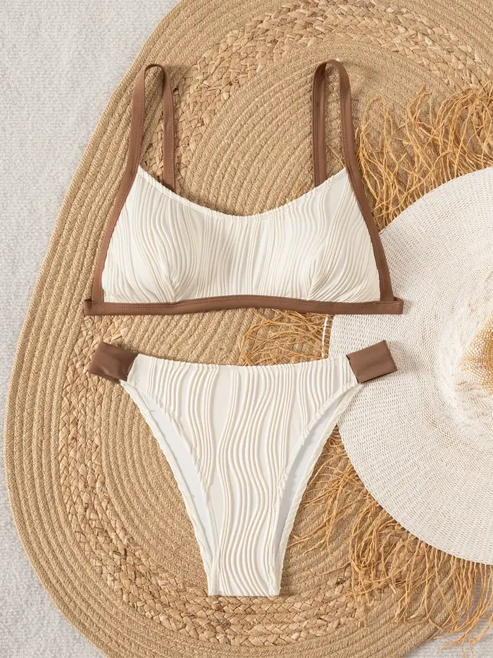 Sexy kaki Patchwork Bikini ensemble 2025 femmes côtelé Push Up string maillot de bain été