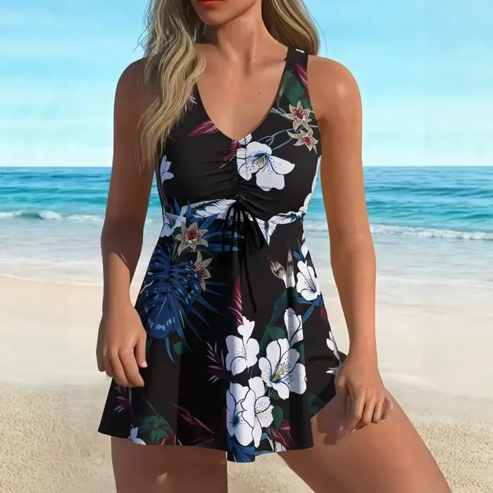 Maillot de bain deux pièces à motif floral discret pour femme