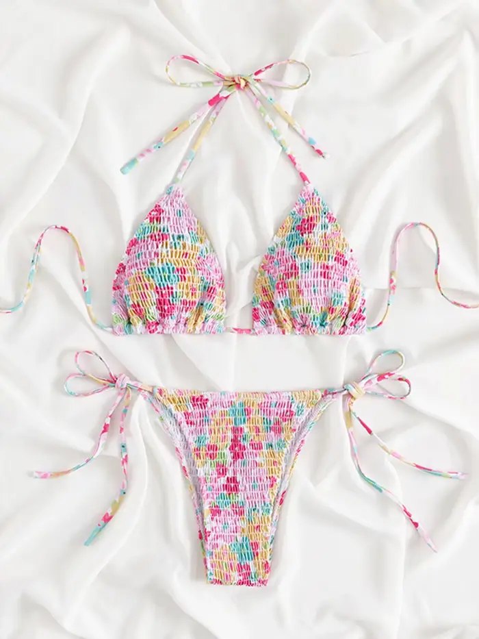 Yiiciovy – maillot de bain pour femmes, ensemble Bikini, Sexy, froncé, imprimé Floral, sans manches,