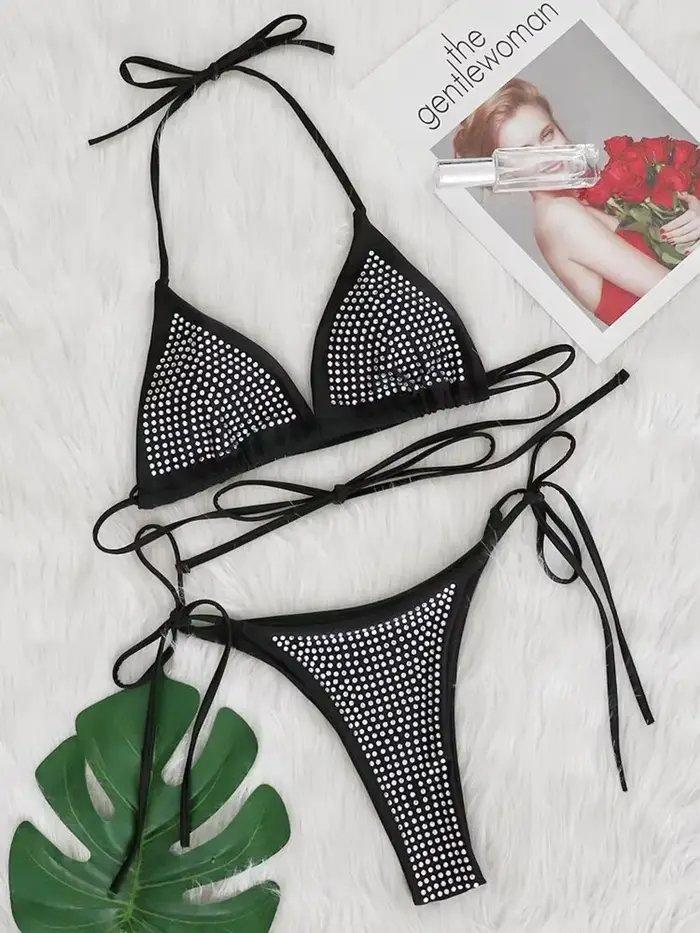 Brillant paillettes diamant Bikini femmes maillots de bain femme maillot de bain deux pièces Bikini 