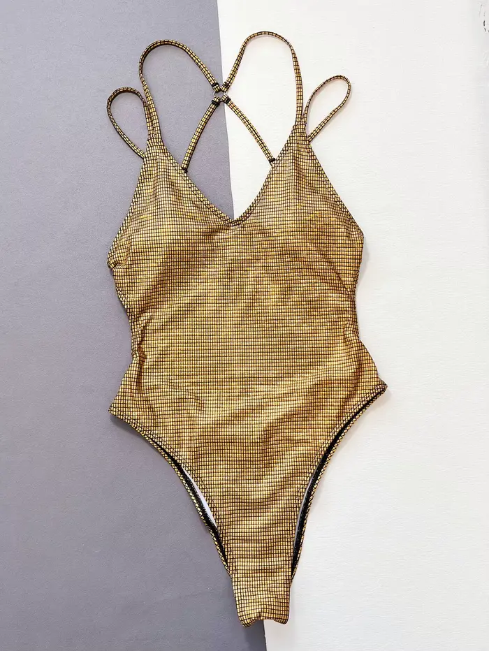 Sexy paillettes or seuqine maillot de bain une pièce dos bandage maillot de bain maillots de bain fe