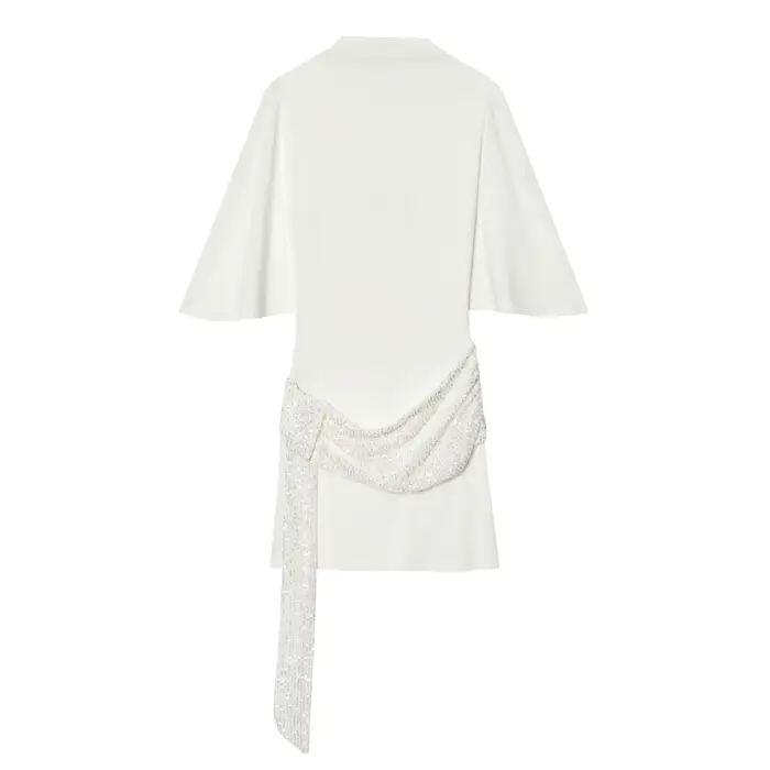 Robe courte blanche à manches courtes et dos nu pour femme, nouvelle mode, décoration à paillettes, 