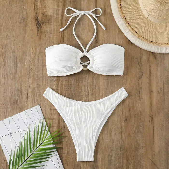 Maillot de bain blanc pour femmes, ensemble deux pièces, culotte tanga, sexy, vêtements de plage, 20