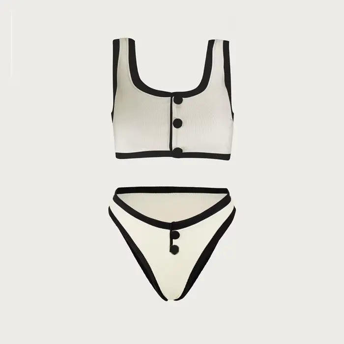 Maillot de bain bikini femme noir et blanc, style simple et tendance, coupe ajustée sexy, en tissu n