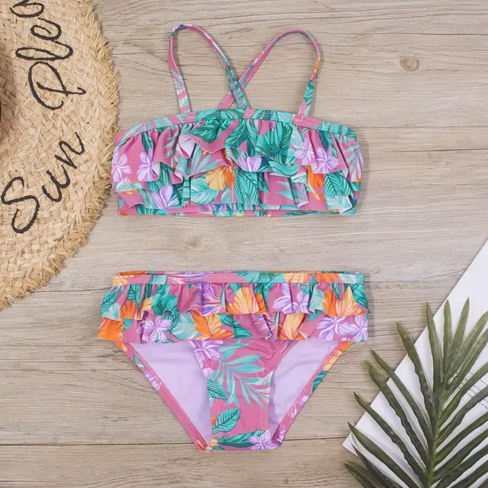 Maillot de bain 2 pièces pour filles, imprimé floral, bikini, ensemble pour petites filles de 3 à 8 