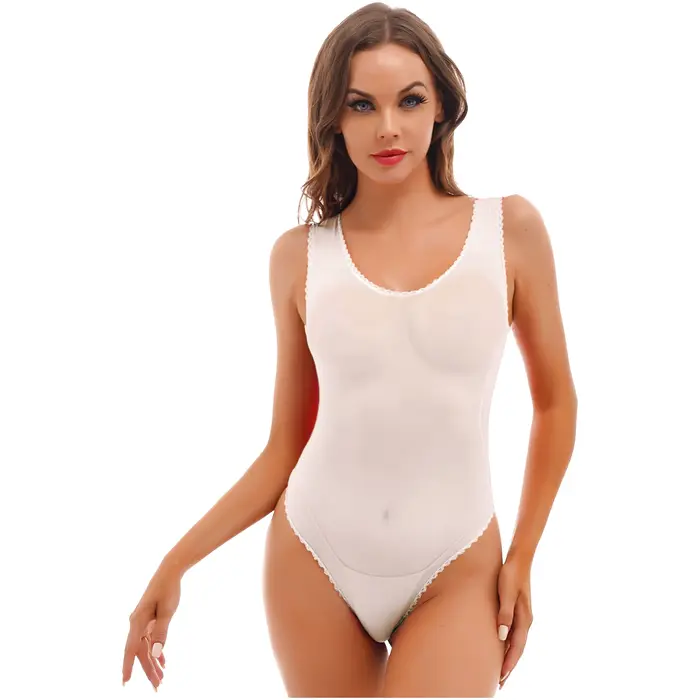 Maillot de bain transparent sans doublure pour femme, une pièce, string taille haute, justaucorps, c