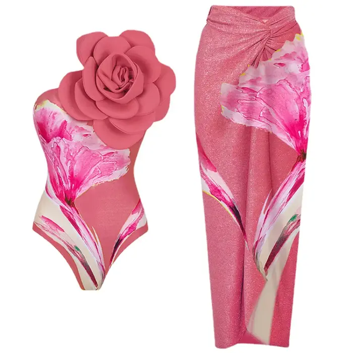 Maillot de bain une pièce pour femmes 2025, maillot de bain imprimé avec de grandes fleurs 3D, monokini sexy, maillot de bain pour filles, plage d'été