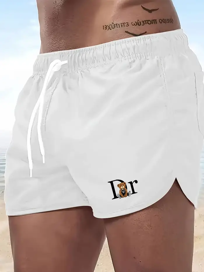 Shorts de plage à la mode pour hommes, imprimé DR Bear, séchage rapide, avec cordon de serrage, pour