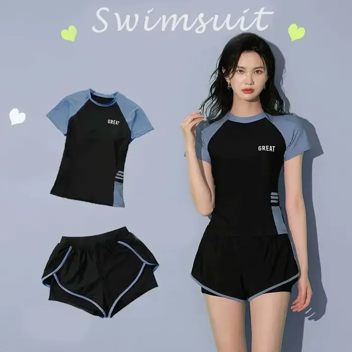 Mode femmes maillot de bain dames Patchwork à manches courtes maillots