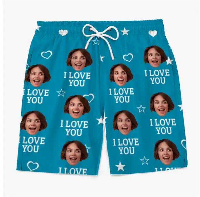 Short de plage unisexe avec visage drôle, Photo personnalisée pour Couple, impression 3D, Design de 