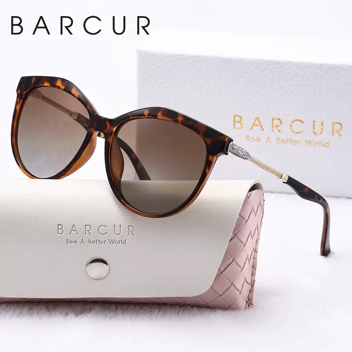 BARCUR lunettes de soleil rondes polarisées mode Ultra léger oeil de chat cadre PC plusieurs couleur