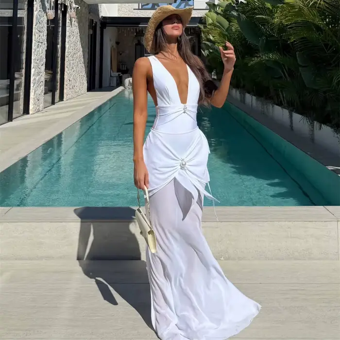 Maillot de bain une pièce sexy blanc 2 pièces pour femme, décolleté plongeant, biquini découpé, monokini push-up, tenue de plage
