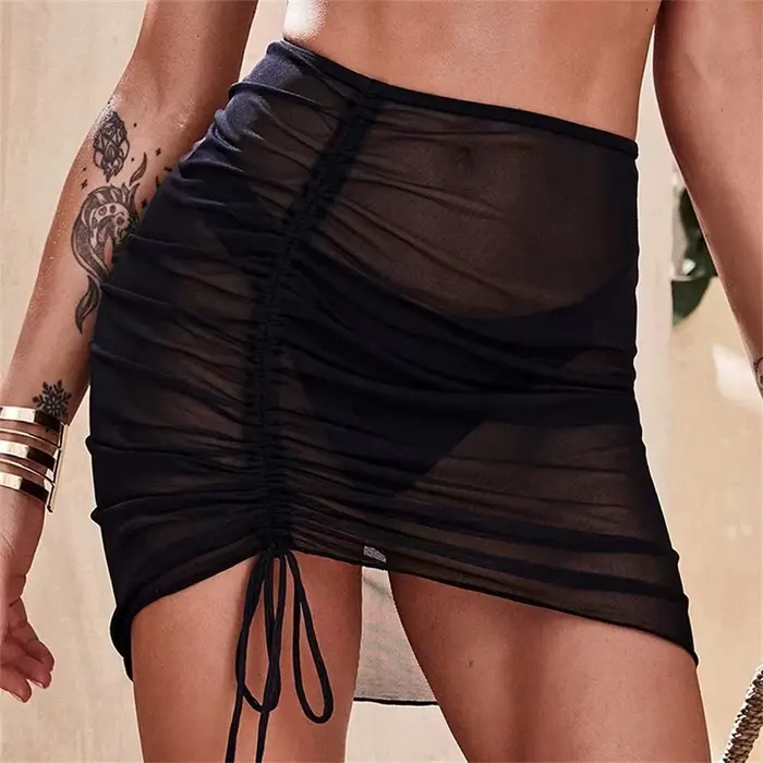 Nouveau Maillot de bain translucide jupe de plage maille cordon solide gaze
