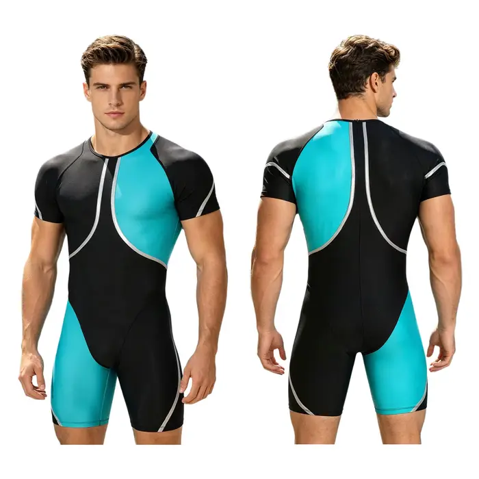 Maillot de bain une pièce pour hommes, combinaison de surf à manches courtes avec fermeture éclair, 