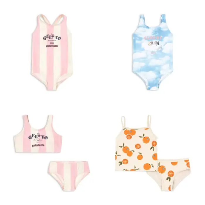 Maillots de bain pour filles, maillot de bain une pièce à rayures verticales motif crème glacée, ensemble bikini mignon pour filles, maillots de bain de plage pour enfants, bikinis, maillots de bain p