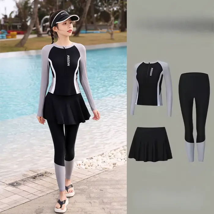 Maillot de bain d'été pour natation, Protection solaire, Style fendu conservateur, pantalon à manche