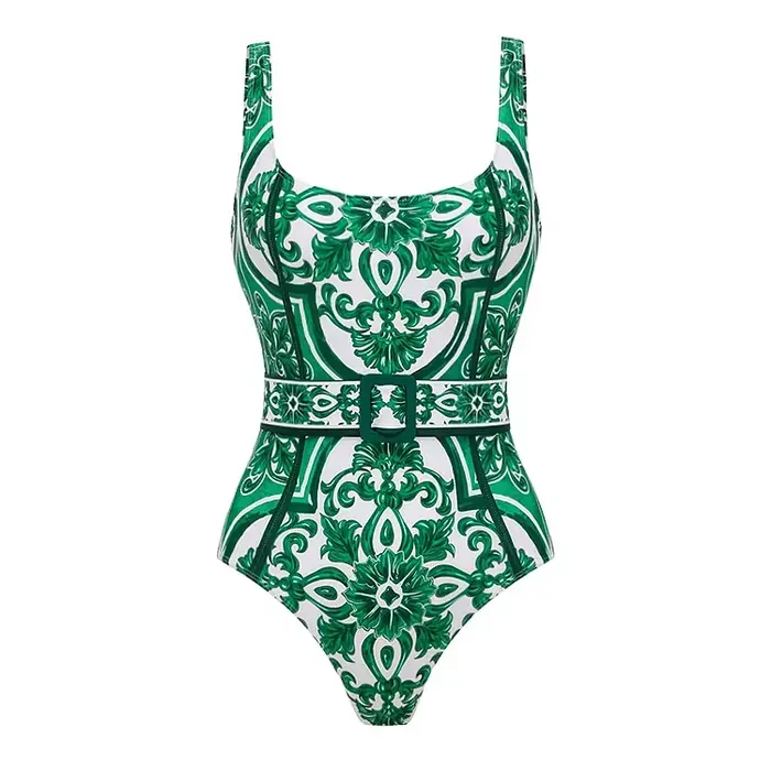 FLAXMAKER Vintage motif imprimé une pièce maillot de bain et pantalon ou jupe femmes Vintage classiq