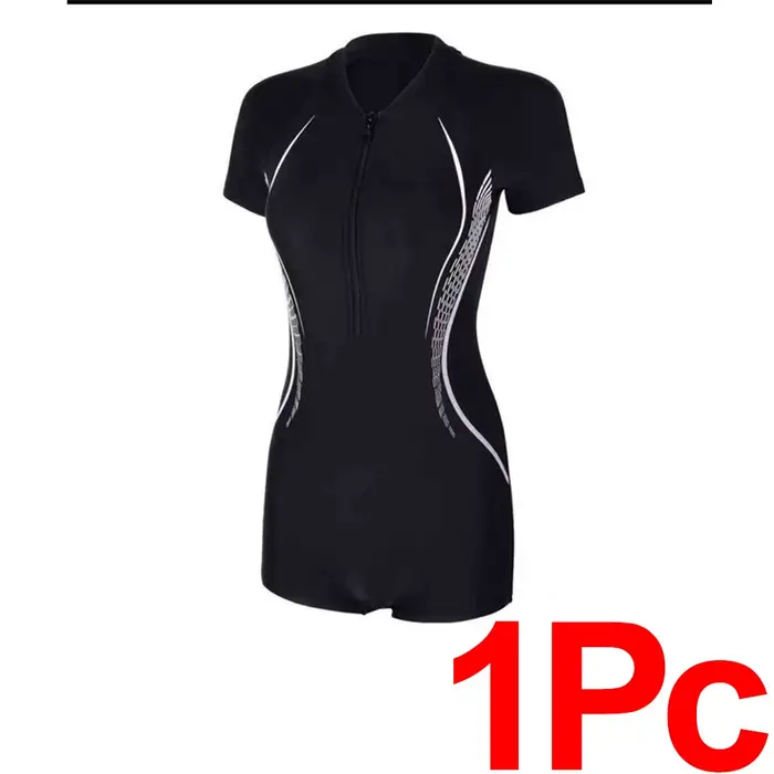 Manches courtes modeste une pièce maillot de bain minceur coupe carrée maillot de bain grande taille
