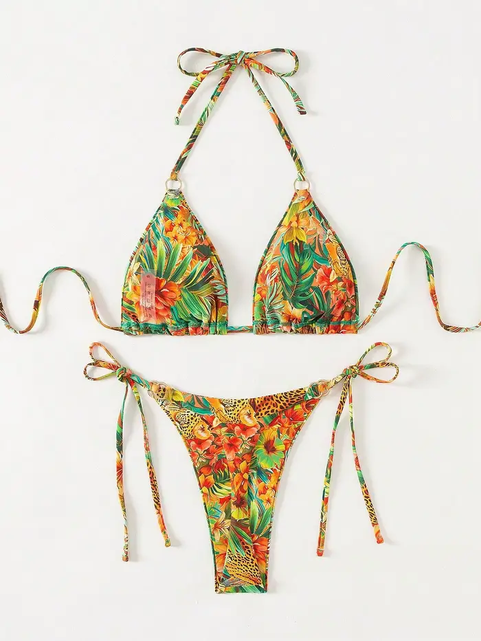 Ensemble bikini imprimé tropical pour femme