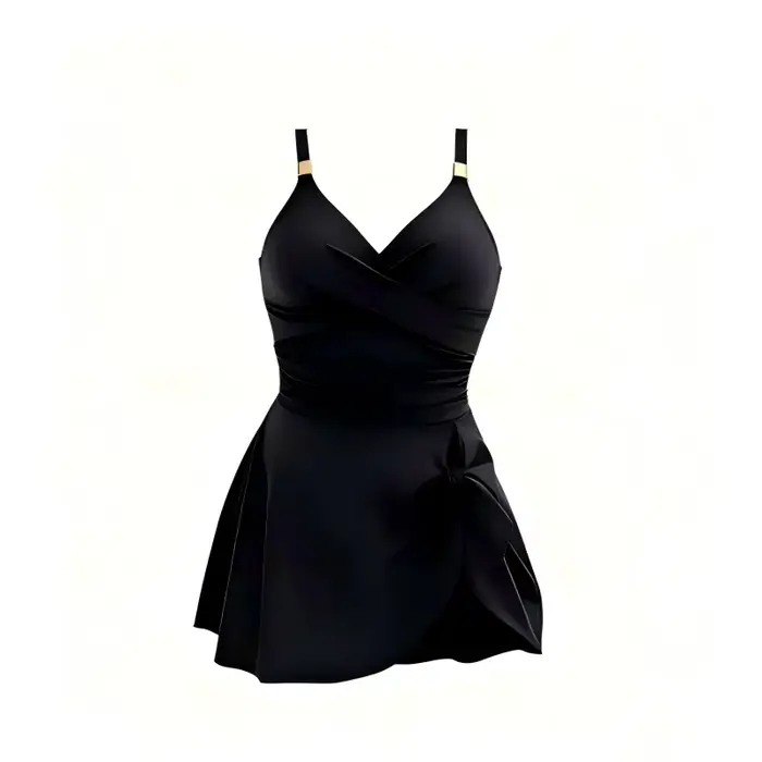 Maillot de bain une pièce avec jupe OM004, maillot de bain amincissant froncé à col en V pour femme,
