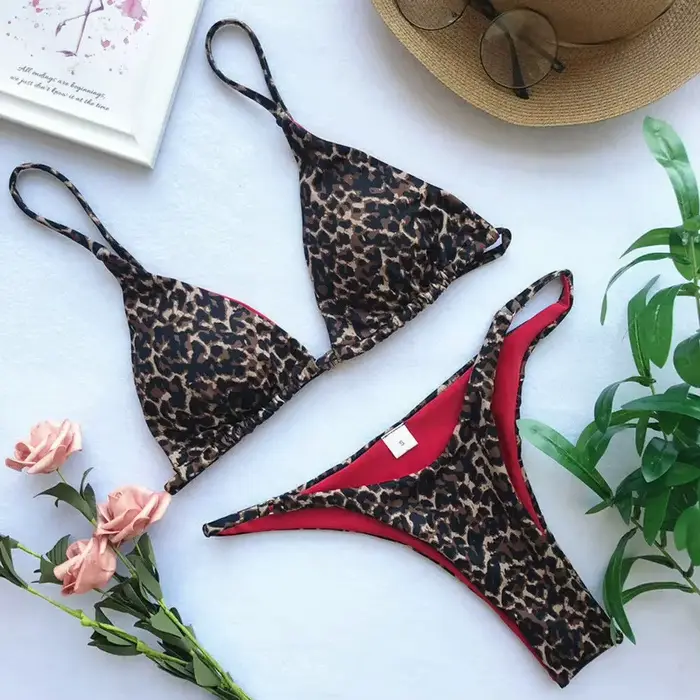 Maillot de bain sexy imprimé léopard pour femmes, bikini, ensemble deux pièces, pour la plage, les v