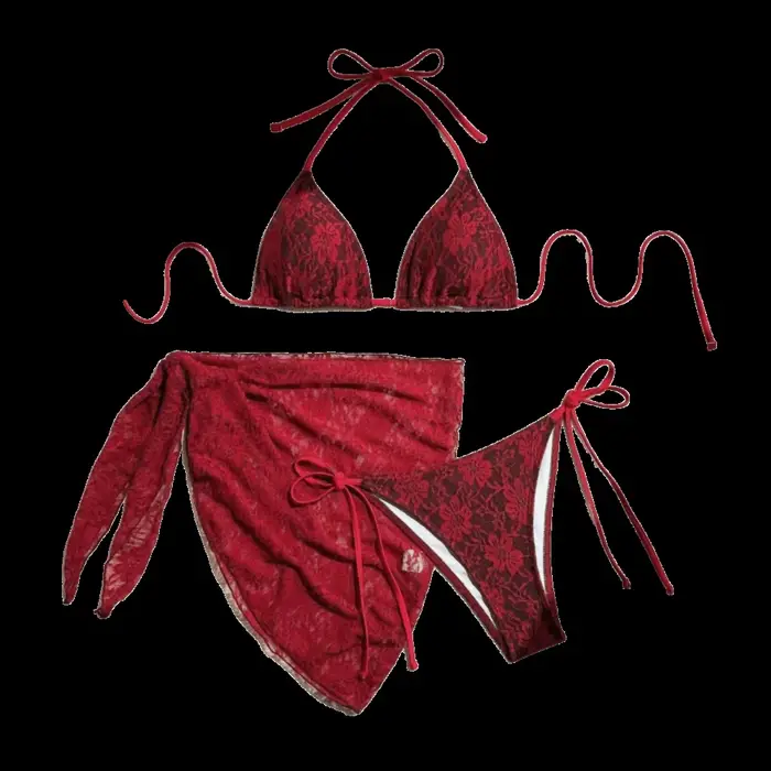 Ensemble de bikini brésilien sexy décontracté à bretelles, jupe de plage en maille, maillot de bain 