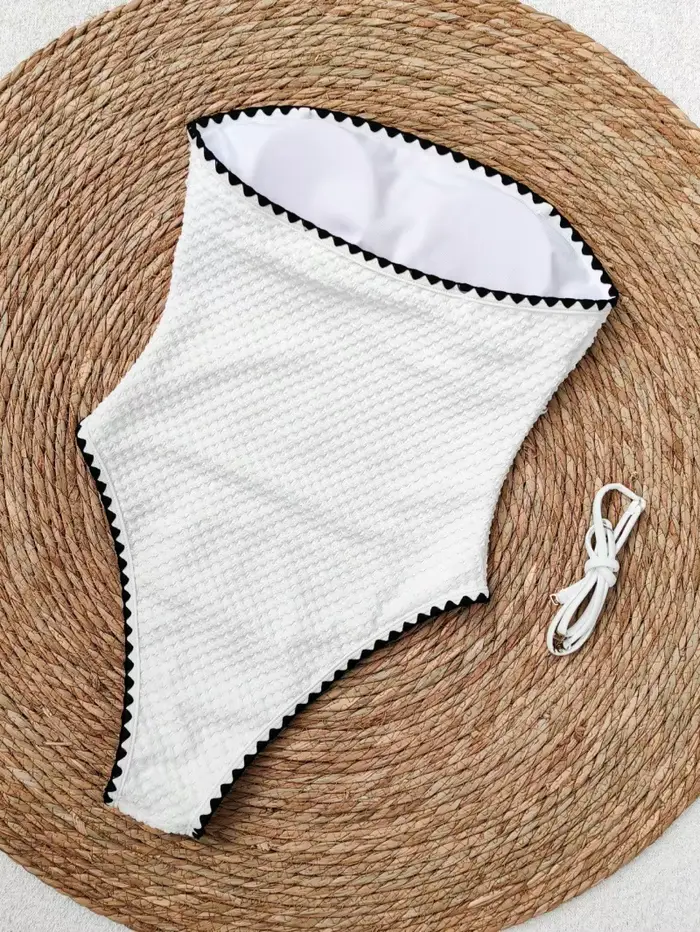 Maillot de bain une pièce bandeau sexy pour femme, blanc, patchwork, push-up, rembourré, amincissant, contrôle du ventre, collection 2026, pour la plage et les vacances