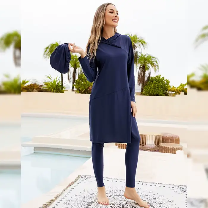 Maillot de bain musulman pour femmes, burkini modeste, patchwork, hijab, manches longues, maillot de