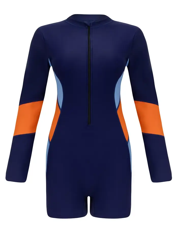 Maillot de bain une pièce pour femmes, tenue de sport, surf, séchage rapide avec fermeture éclair, b