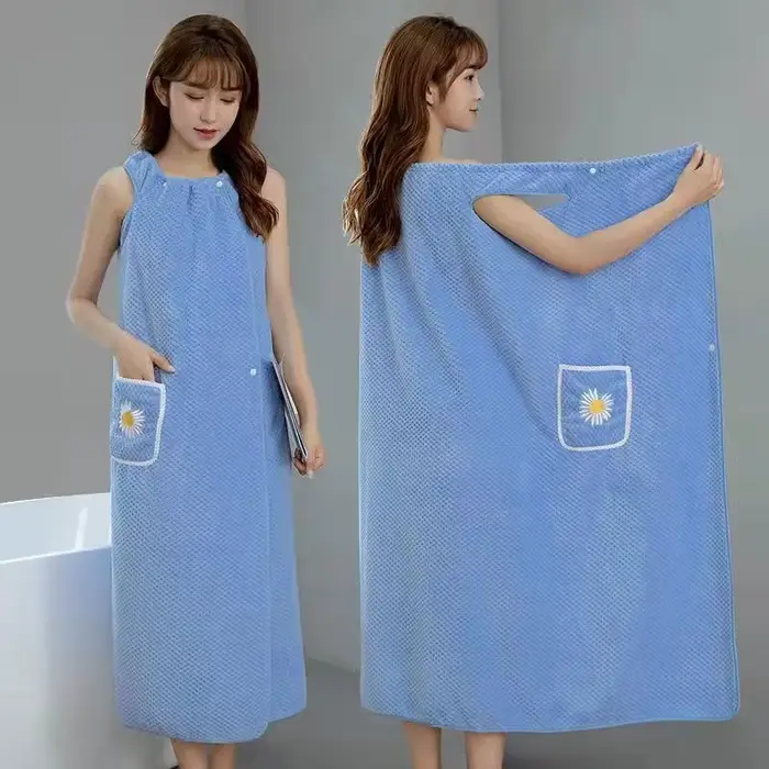 Serviette de bain pour femme, peignoir long en polyester absorbant l'eau, pour adultes, à porter com