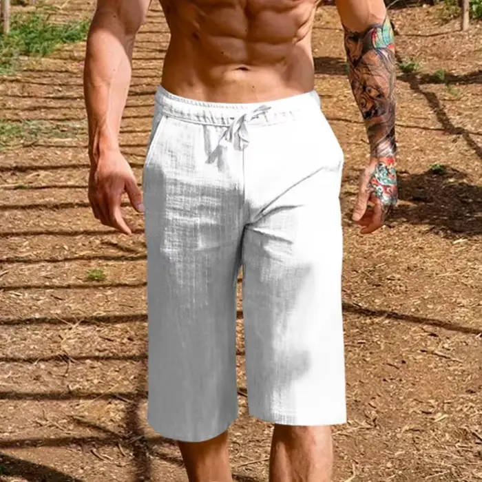 Shorts en coton et lin pour hommes, décontractés, respirants, pour la plage, le sport, les vacances,